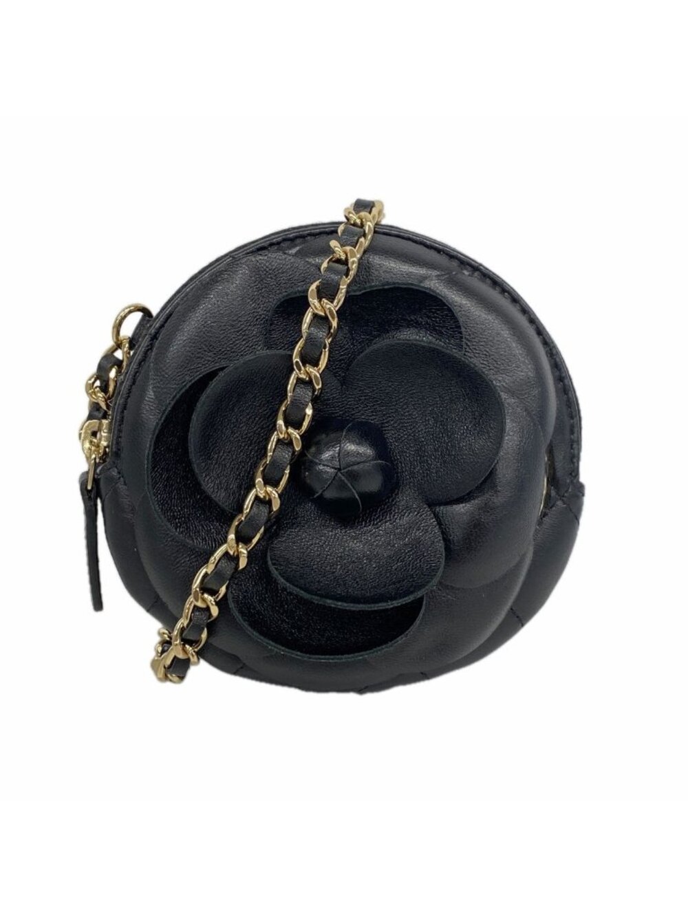 Chanel Shoulder Bag Camellia Lambskin Black Champagne Gold